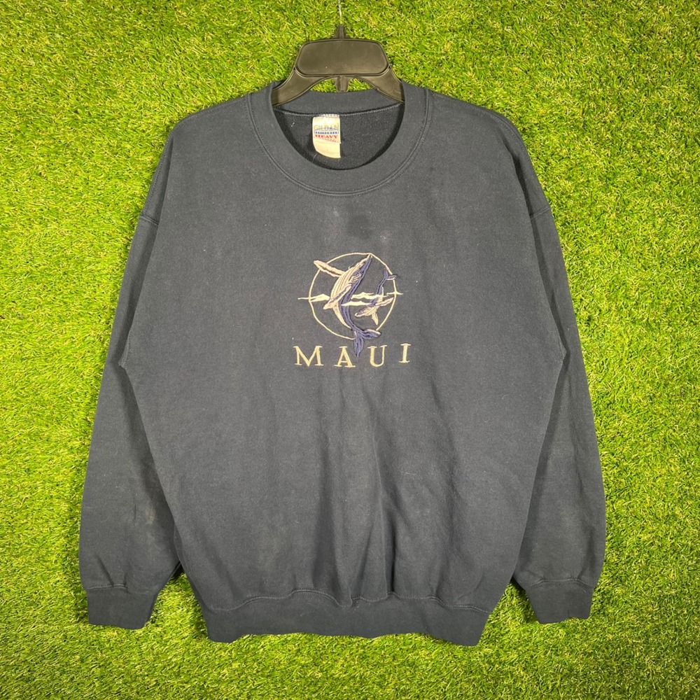 Vintage Gildan Maui Whale Embroidered Navy Blue Crewneck Sweatshirt Large 2000s